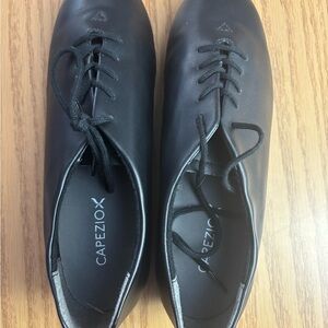 Capezio Black Leather Lace-Up Jazz Flats